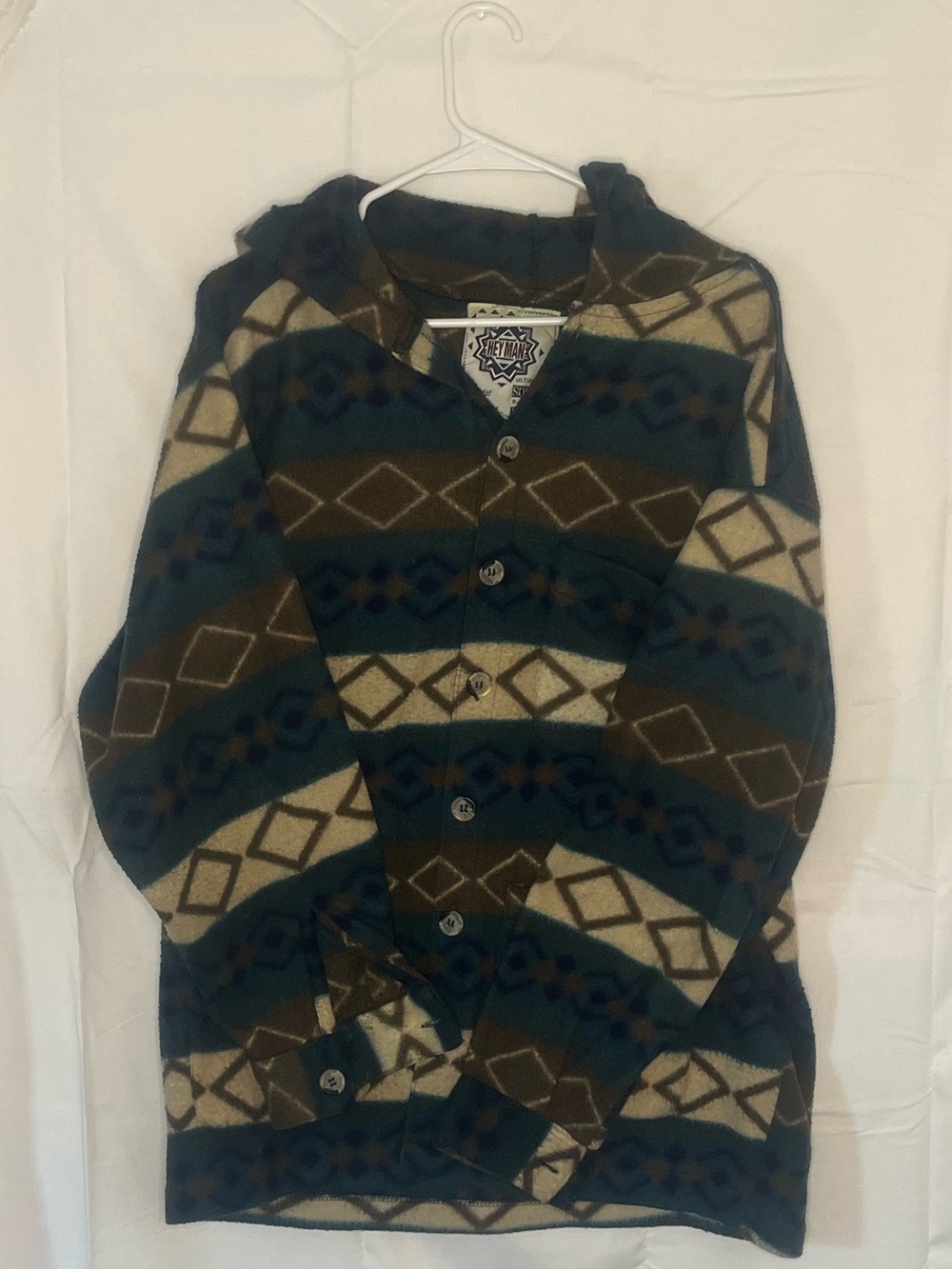 Hey Man Men's Hooded Button Cardigan Sweater Size Small- Navy, Olive & Cream